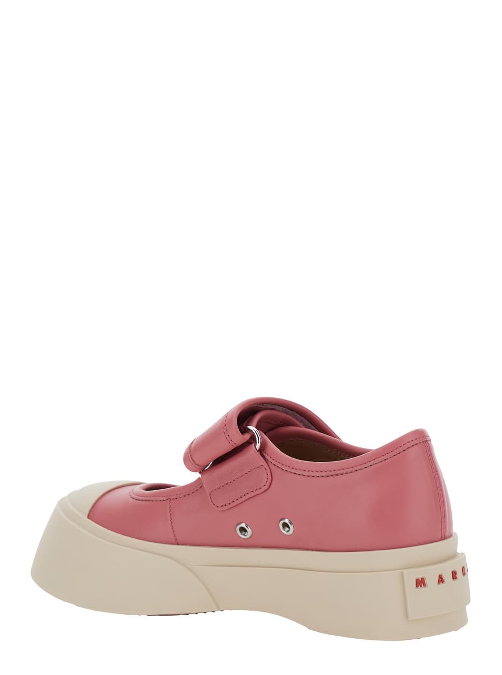 Marni Women 'Mary Jane' Pink Sandals With Touch-Strap Closure And Logo Patch On The Rear In Leather Woman