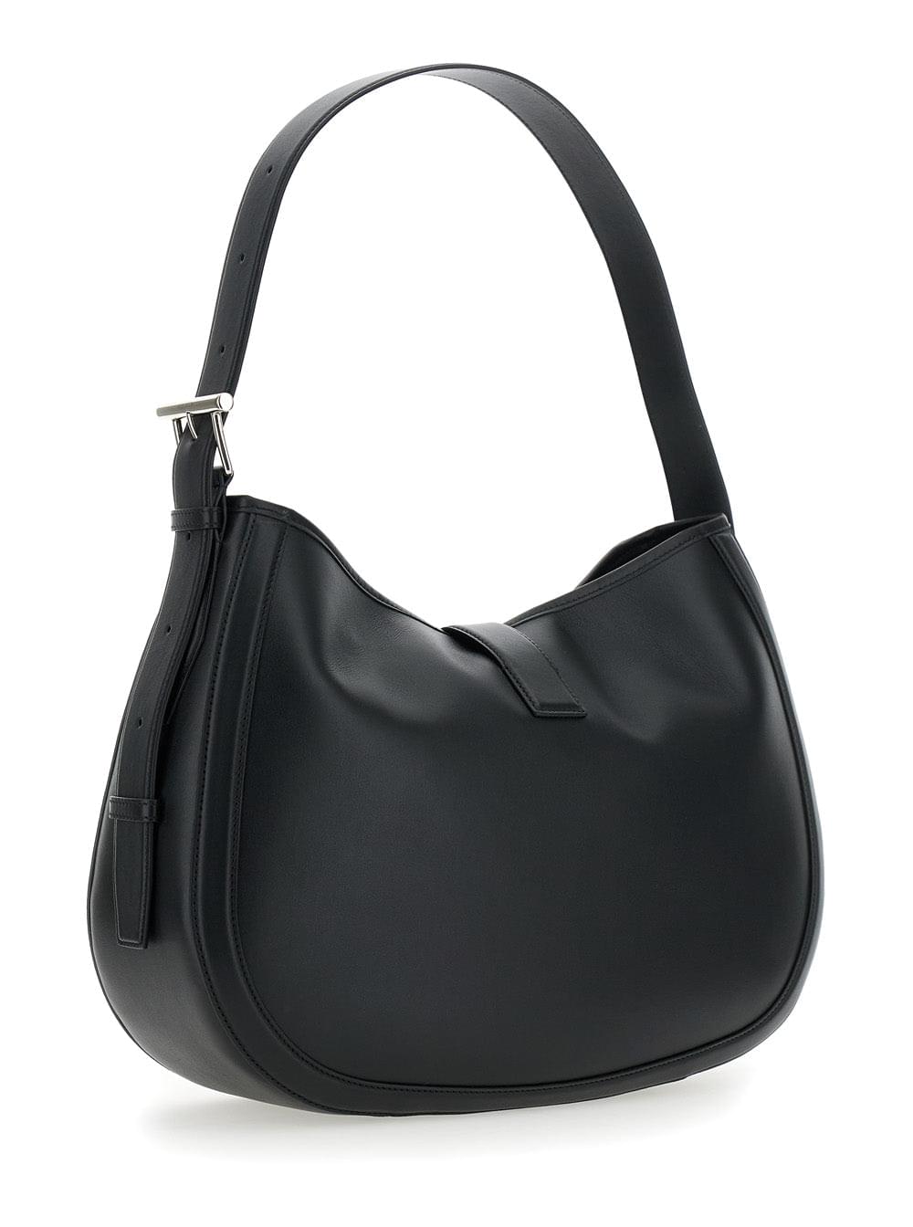 Alexander Mcqueen Women Black Shoulder Bag With Adjustable Shoulder Strap And T Buckle Closure On The Front In Leather Woman