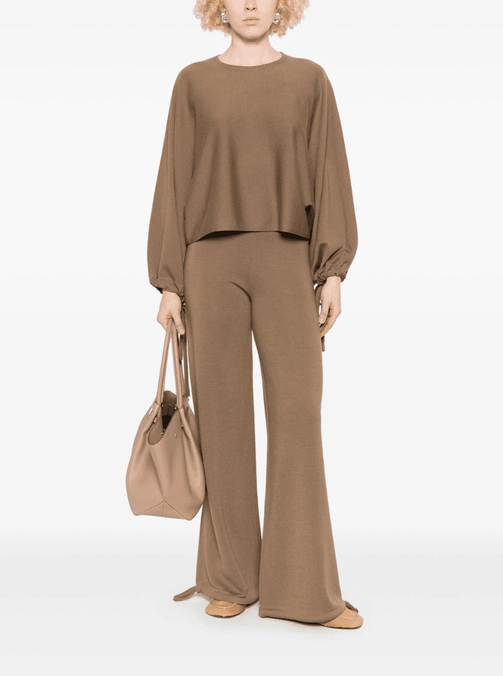 Max Mara Women 'Frais' Brown Crewneck Sweater With Cuffs With Ties In Wool Woman