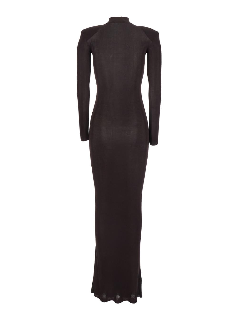 Self-Portrait Women Brown Turtleneck Long Dress With Shoulder Pads In Viscose Woman