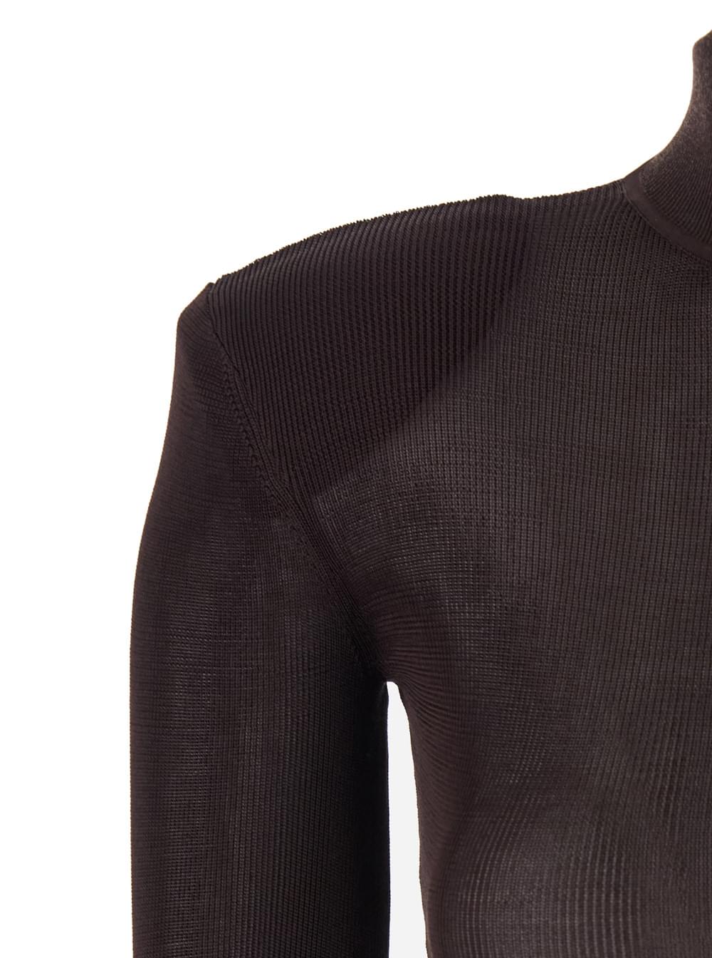 Self-Portrait Women Brown Turtleneck Long Dress With Shoulder Pads In Viscose Woman