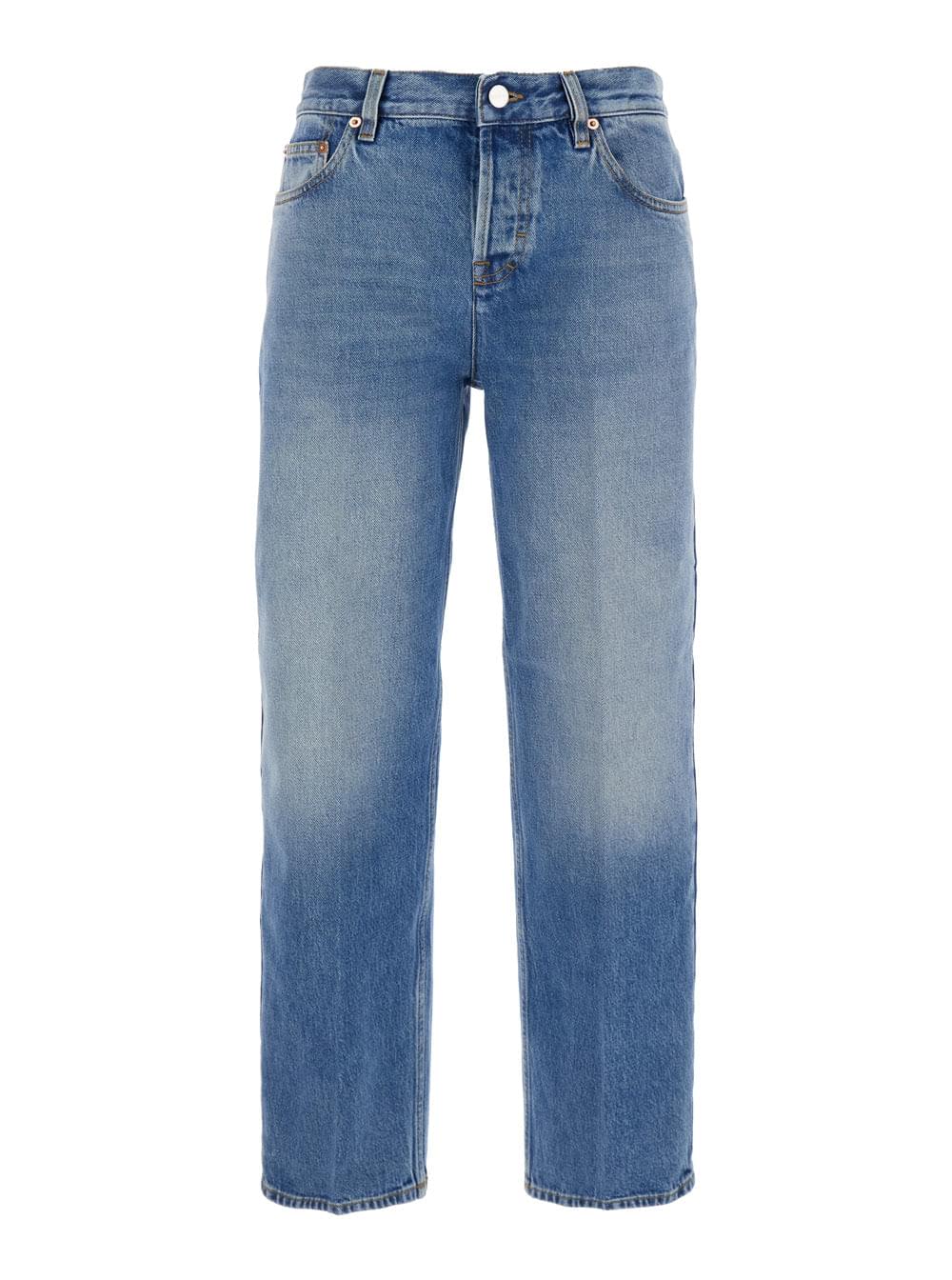 Gucci Women Gucci Women Blue Jeans With Logo Patch On The Rear And Faded Effect In Denim Woman