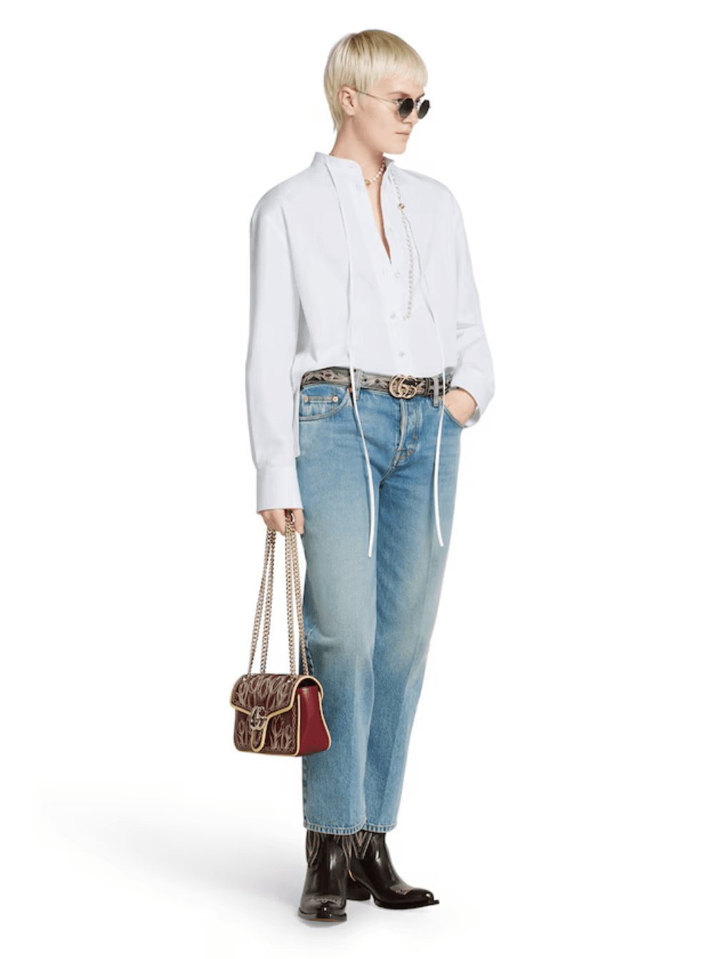 Gucci Women Gucci Women Blue Jeans With Logo Patch On The Rear And Faded Effect In Denim Woman