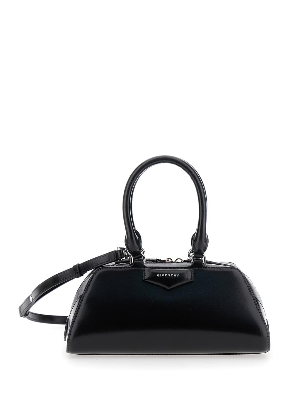 Givenchy Women Givenchy Women Black Antigona East West' Mini Handbag With Adjustable And Removable Shoulder Strap And Logo Lettering On The Front In Leather For Women