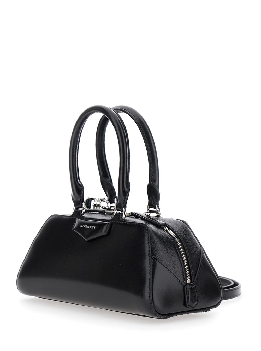 Givenchy Women Givenchy Women Black Antigona East West' Mini Handbag With Adjustable And Removable Shoulder Strap And Logo Lettering On The Front In Leather For Women