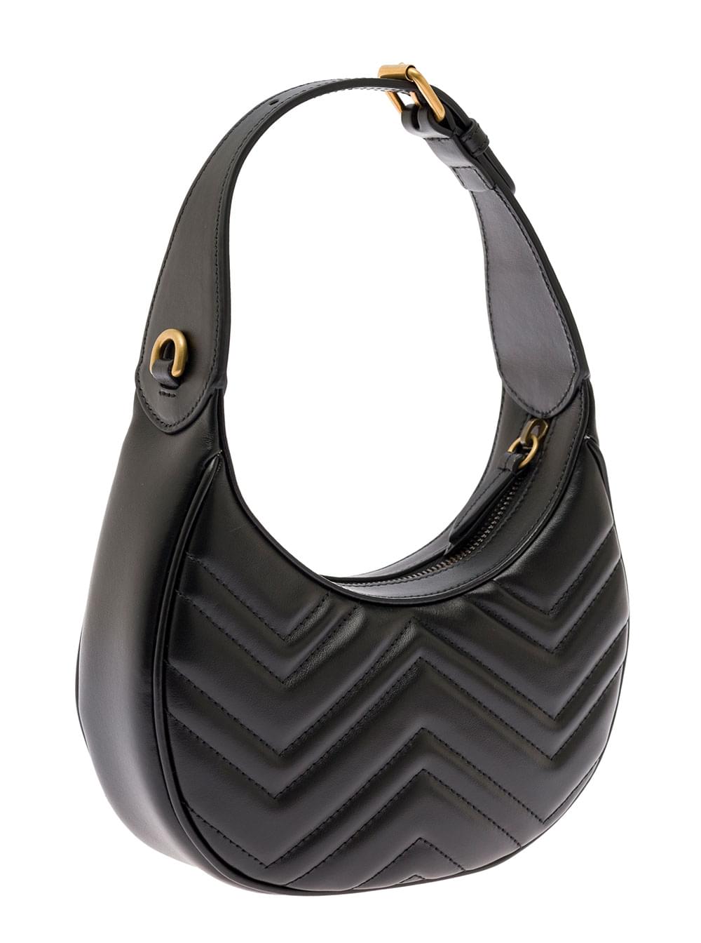 Gucci Women Gucci Women Shoulder Bag 'Gg Marmont' In Black Chevron Leather For Women