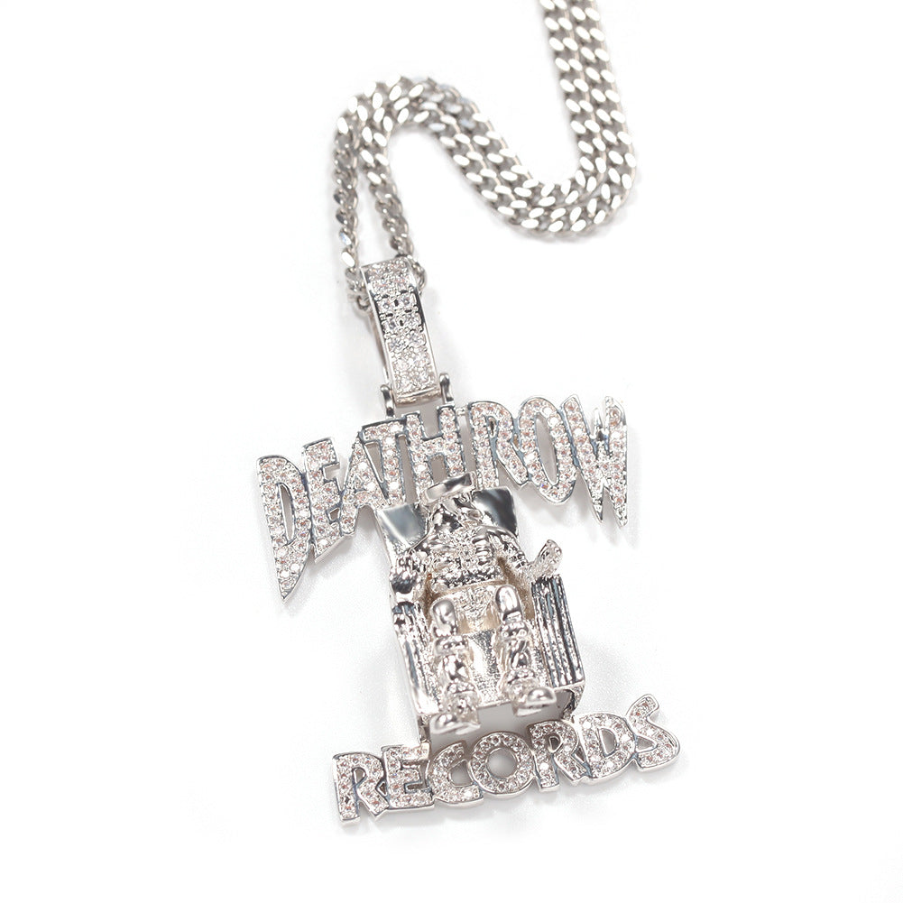DEATHROW necklace inlaid with zircon and featuring hip-hop lettering