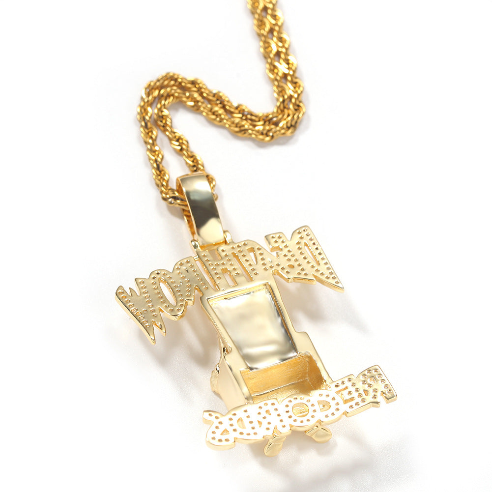 DEATHROW necklace inlaid with zircon and featuring hip-hop lettering
