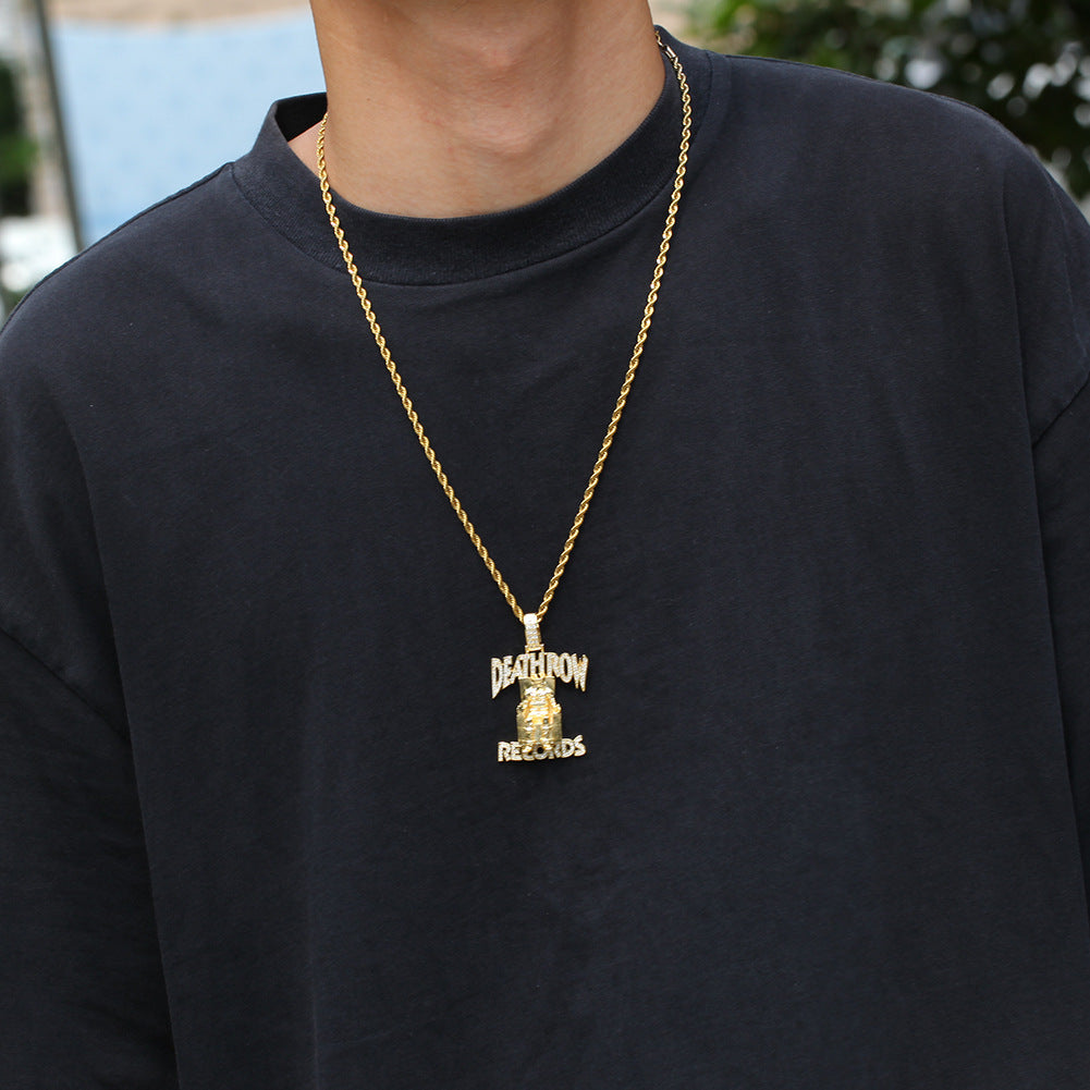 DEATHROW necklace inlaid with zircon and featuring hip-hop lettering