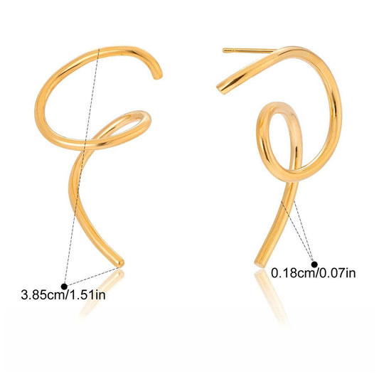18K gold irregular titanium steel line stud earrings