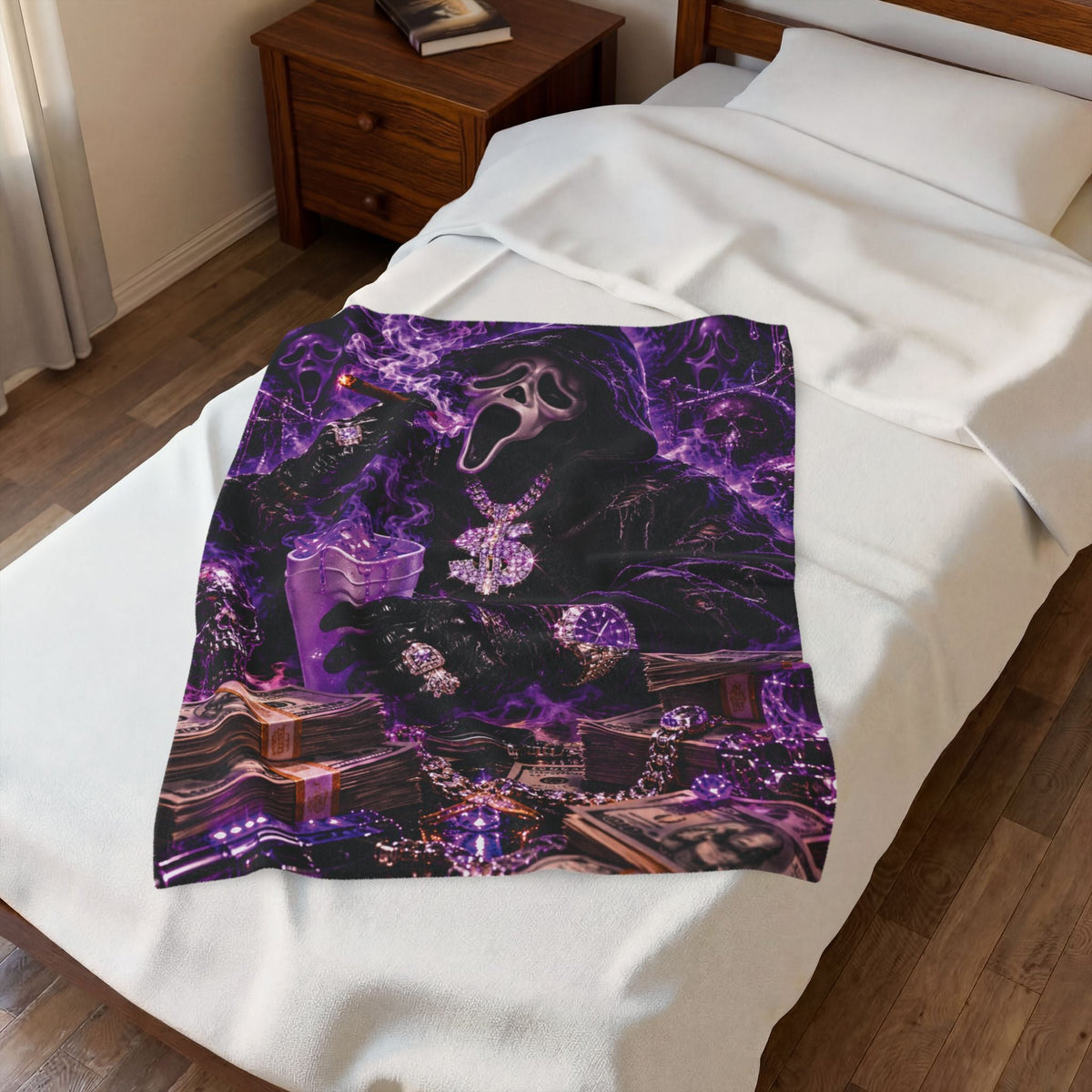“Ghostface” Purple Velveteen Plush Blanket