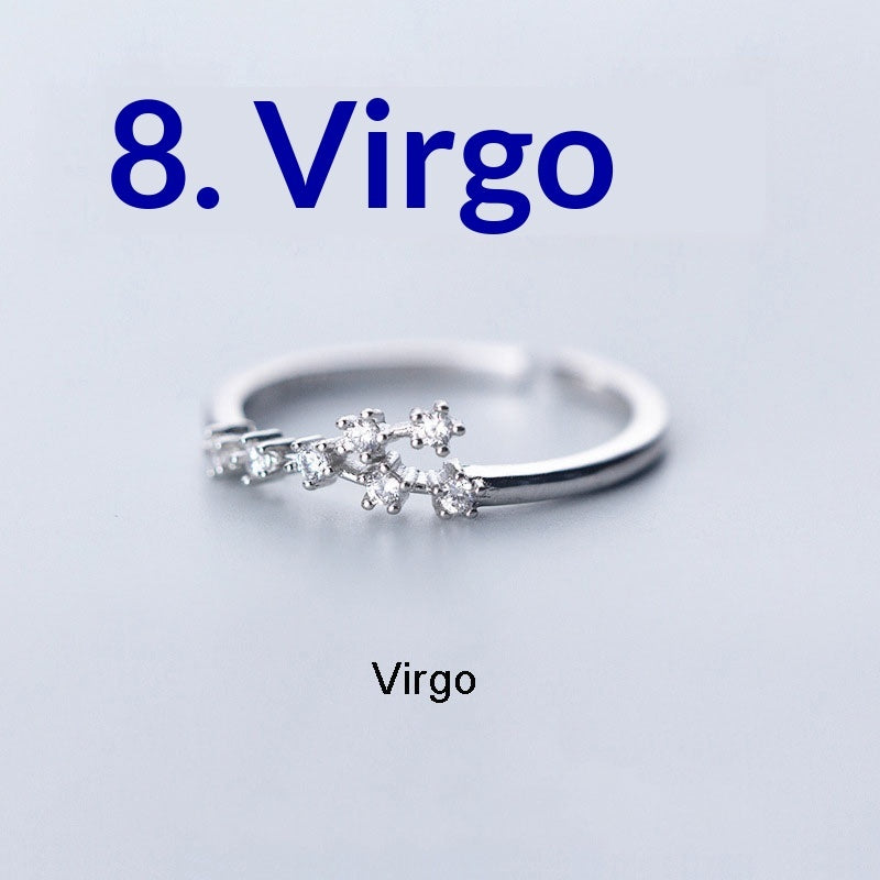 Zircon Silver-Plated Twelve Zodiac Signs Adjustable Open Ring