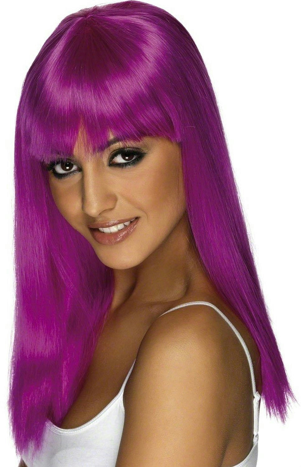 Smiffy's Neon Purple Glamourama Long Wig with Bangs