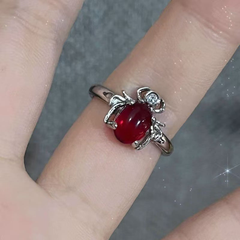 Gothic Cross Red Zircon Open Ring - Y2K Subculture Jewelry