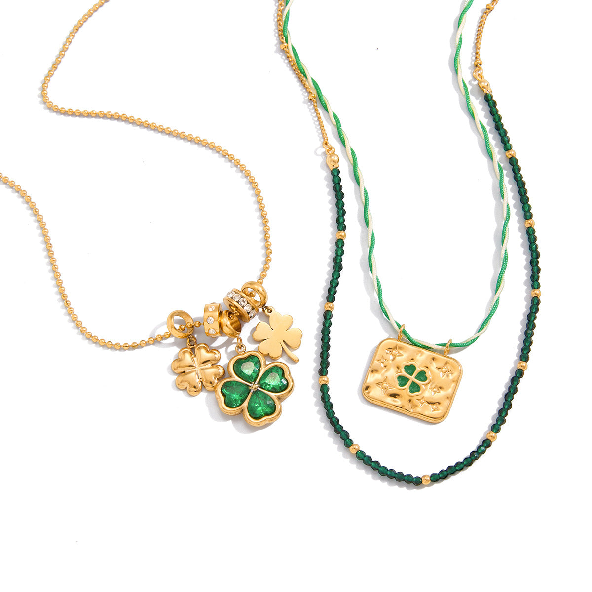 Green Clover Stainless Steel Necklace Collection