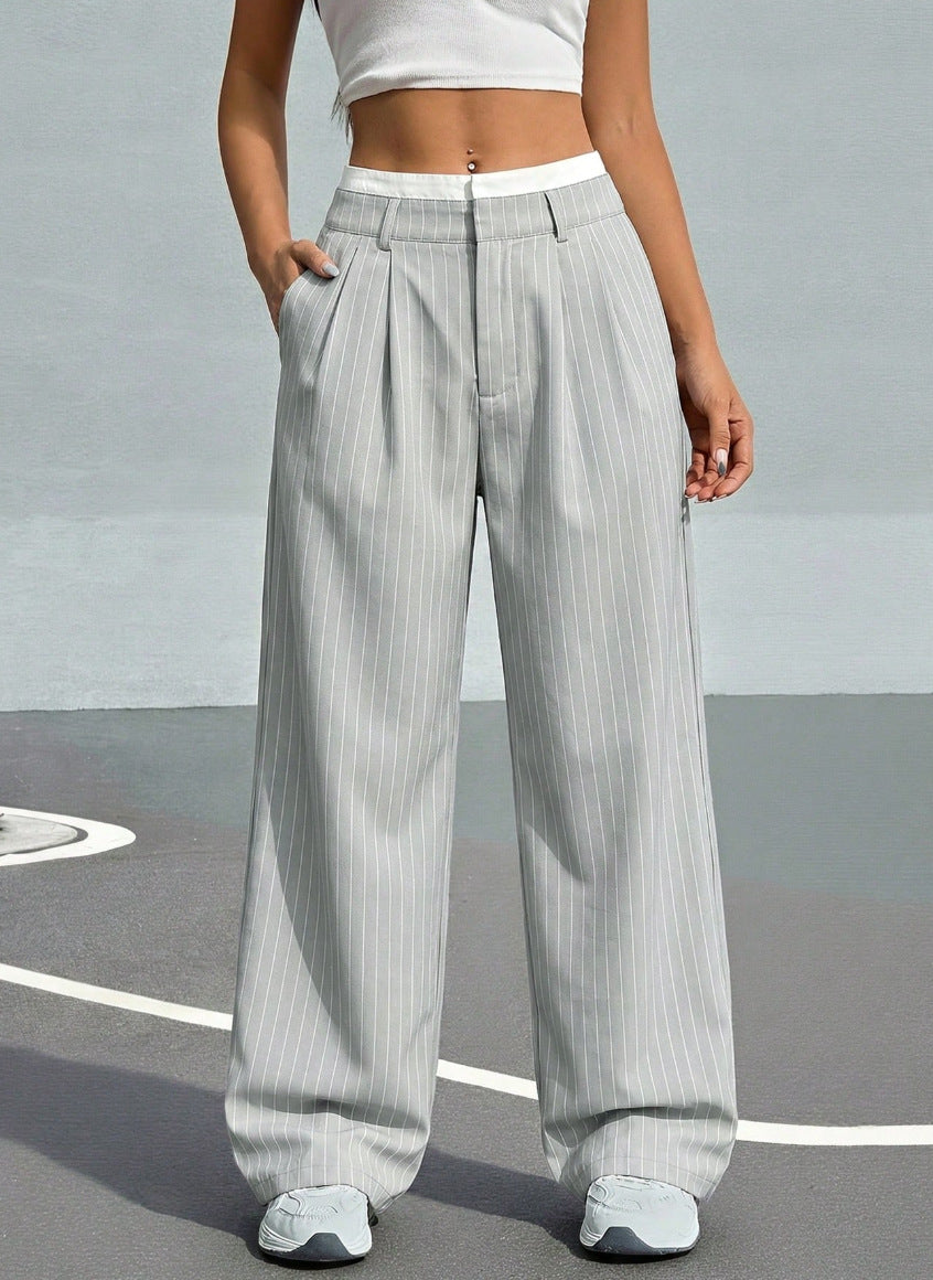 2025 European And American Export New High-Waist Draped Stripesd Suit Pants For Women Work Clothing Versatile Straight Fashion Casual Pants