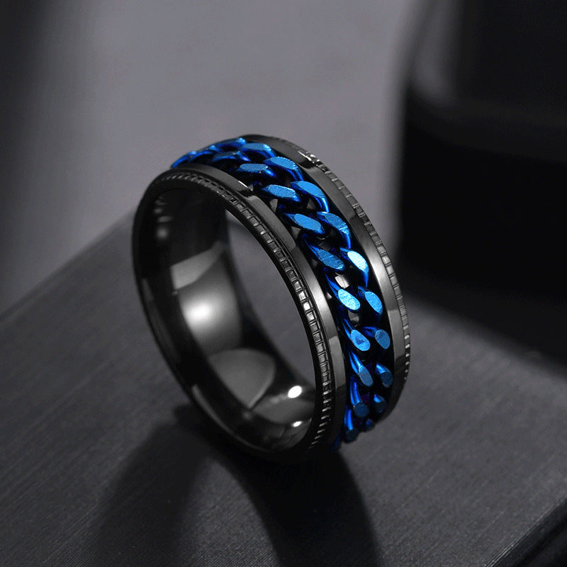 Stainless Steel Rotating Cuban Chain Spinner Ring For Men