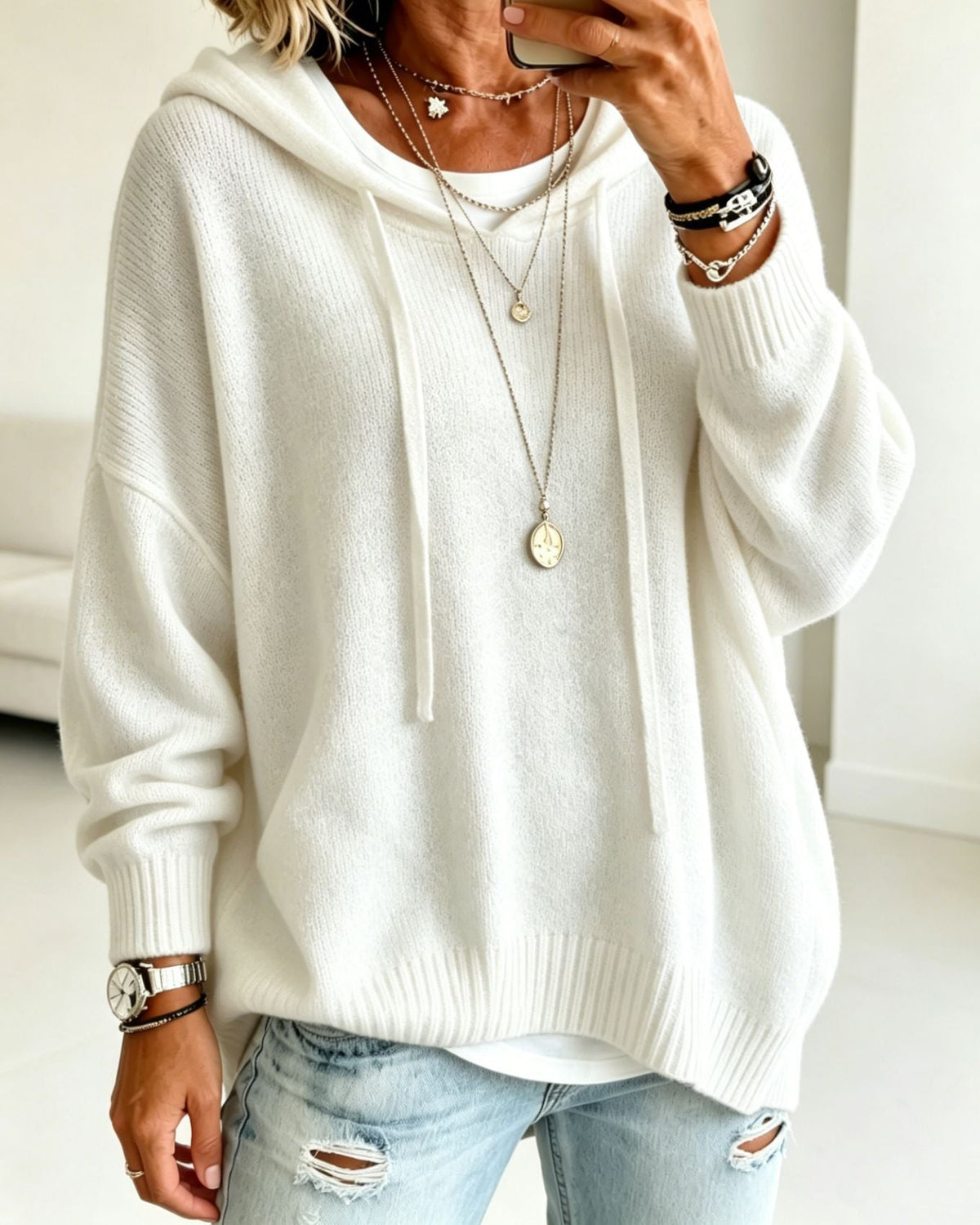 2026 Autumn New Women's Clothing - European Amazon Independent Store - Knitted New Hooded Drawstring Long-Sleeved Sweater - Knitted Outerwear - Loose Fit - 10 Colors Available