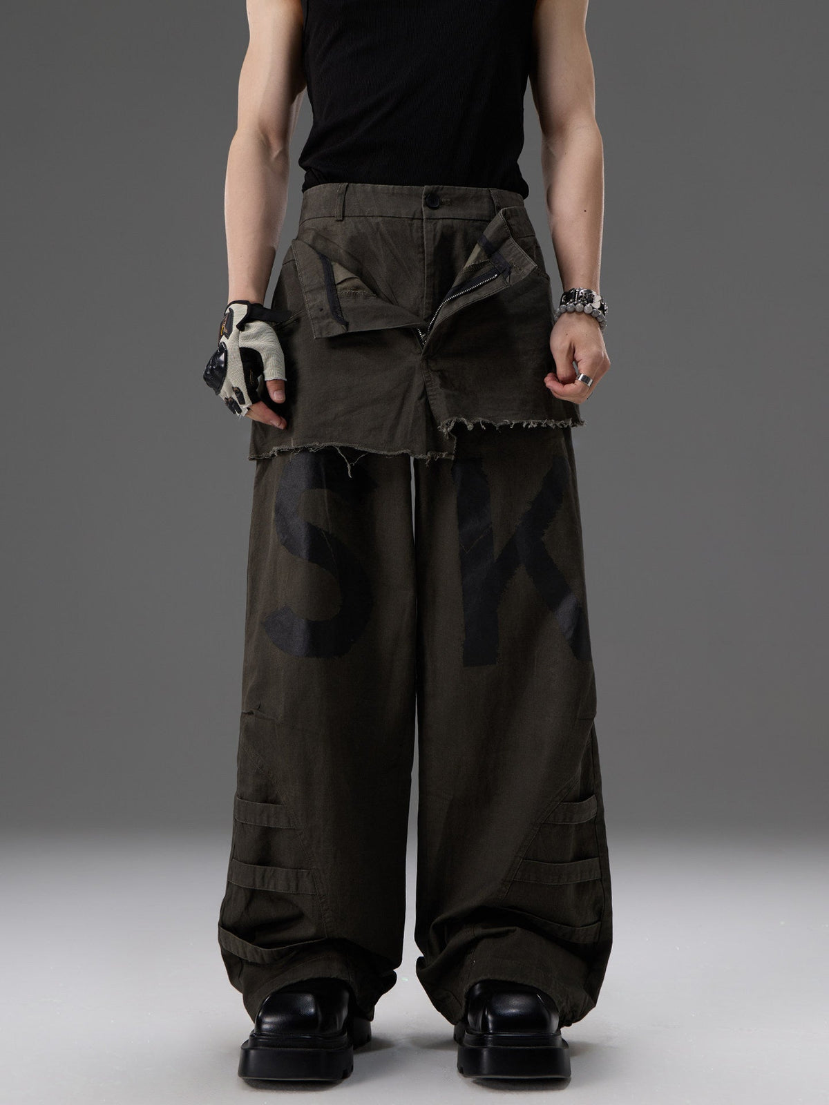 Mock-two-piece Design Straight-leg Workwear Pants