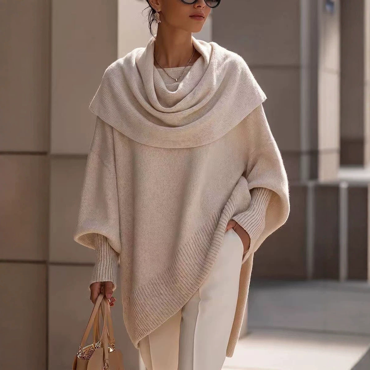Loose Batwing-sleeve Asymmetrical Pullover Top