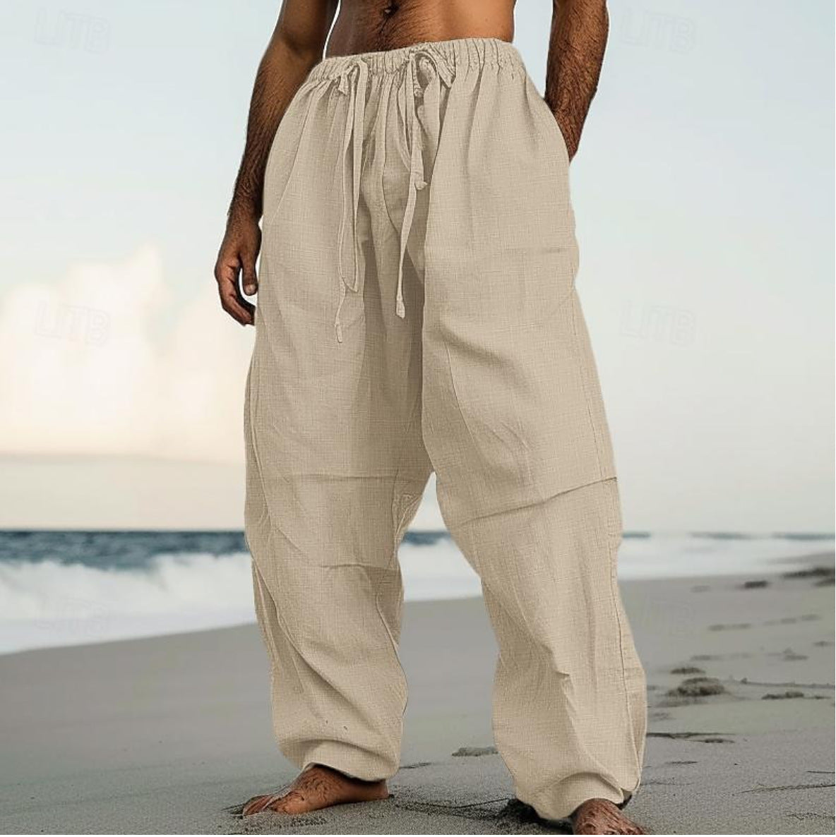 Beach Straight-leg Pants Plain Color Comfortable Daily Street
