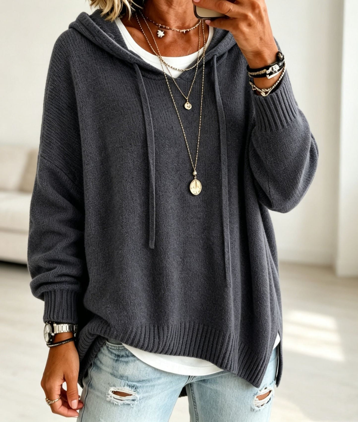 2026 Autumn New Women's Clothing - European Amazon Independent Store - Knitted New Hooded Drawstring Long-Sleeved Sweater - Knitted Outerwear - Loose Fit - 10 Colors Available