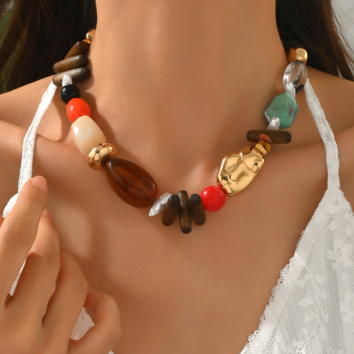 Colorful Resin Bead Necklace and Bracelet Set Collection