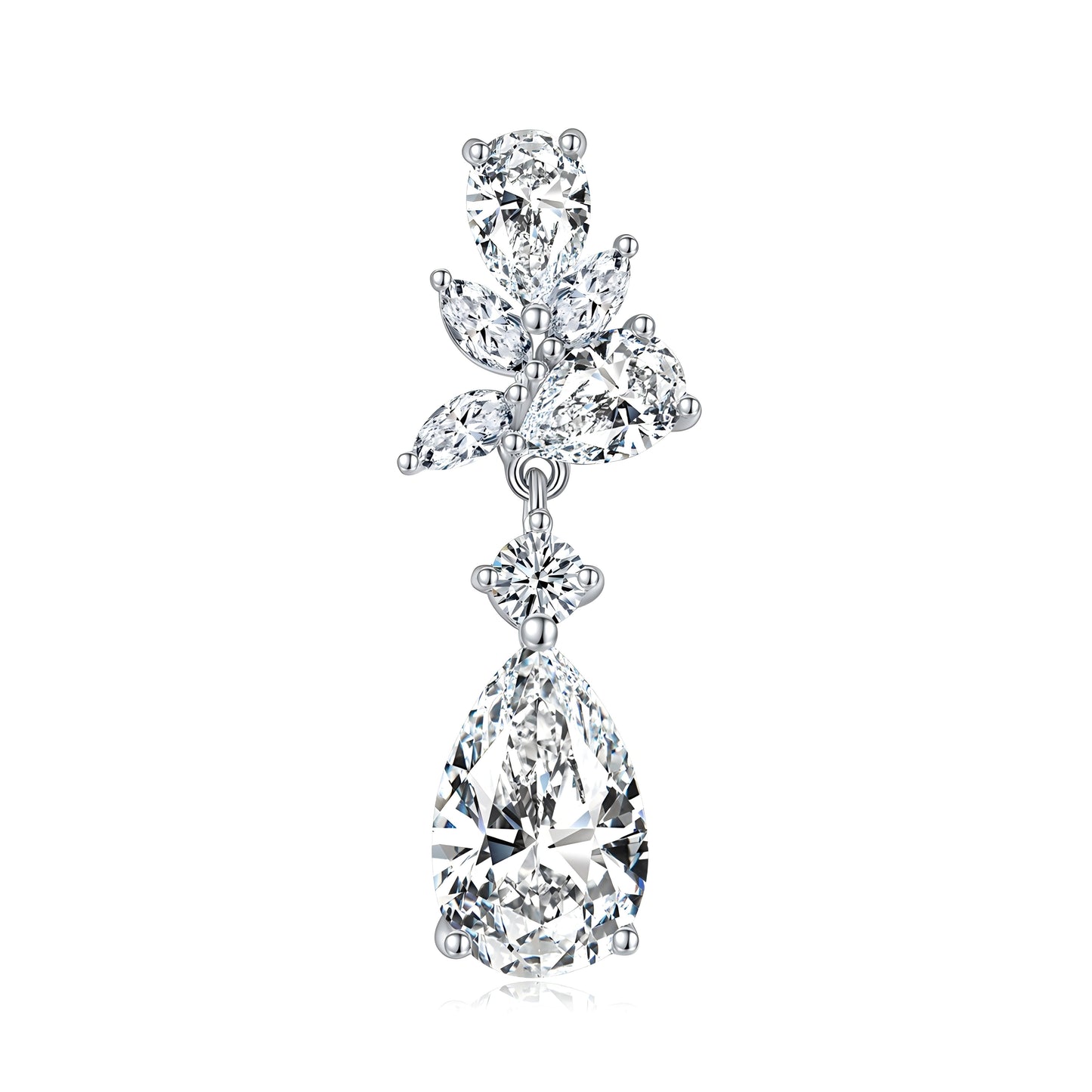 S925 Sterling Silver Pear Cut Moissanite Dangle Earrings  7x11mm Elegant Floral Cluster Drop Earrings With GRA Platinum Plated Jewelry Gift Box Set