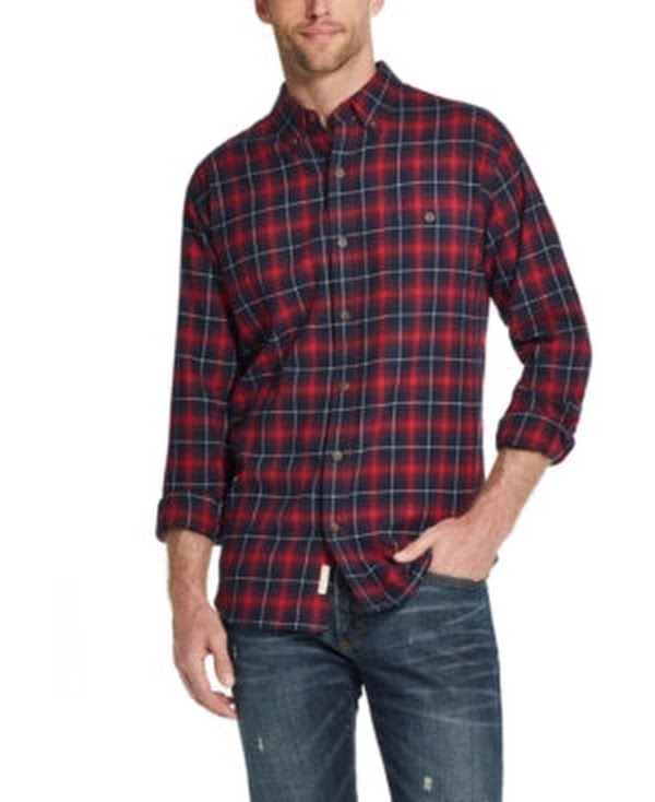 Weatherproof Vintage Mens Brushed Antique Flannel Plaid Shirt, Small