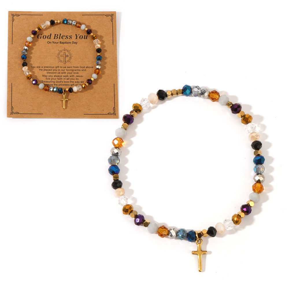 Natural Stone Colorful Cross Holiday Card Bracelet
