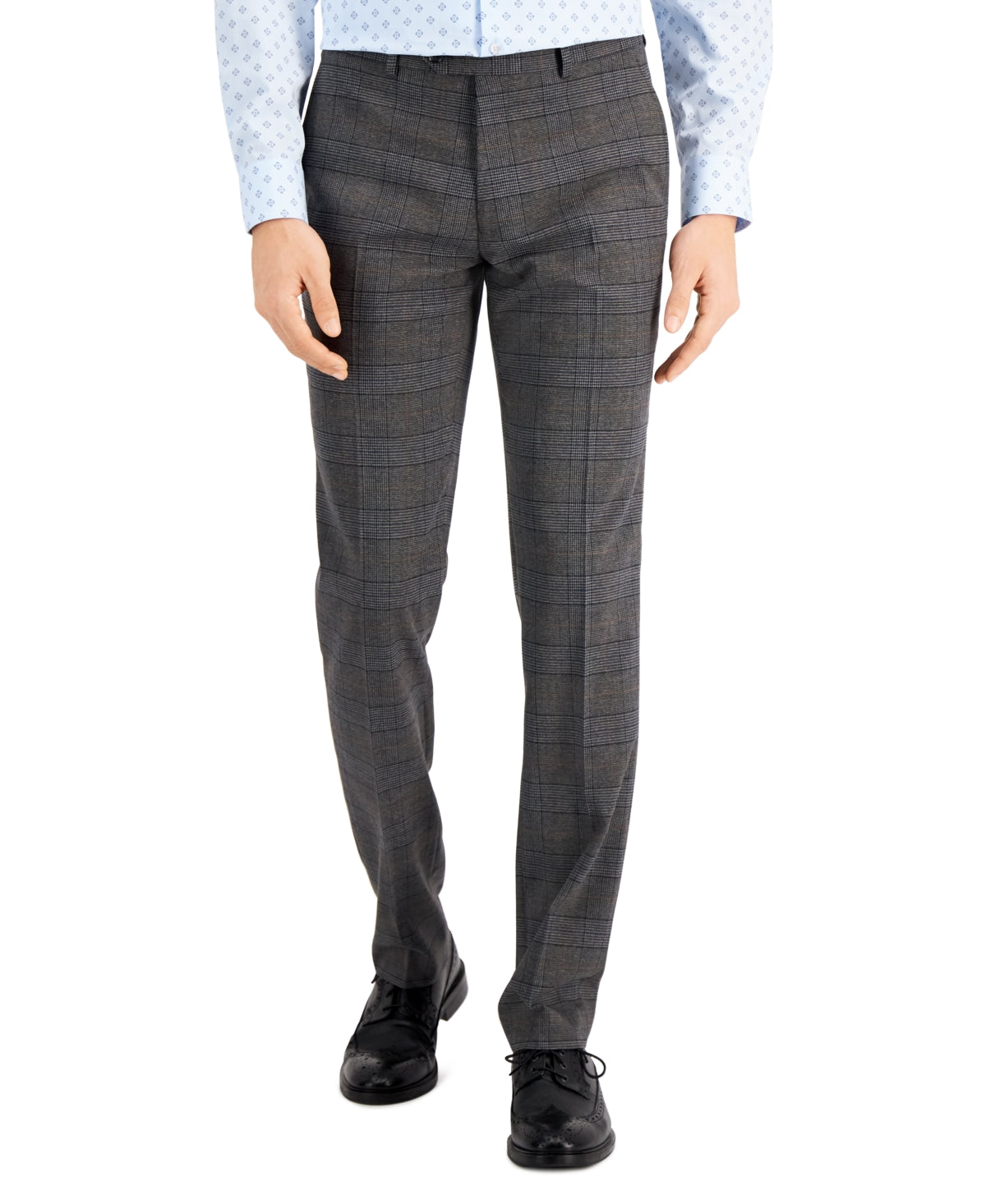 Bar III Mens Slim-Fit Gray and Camel Plaid Suit Pants, 34