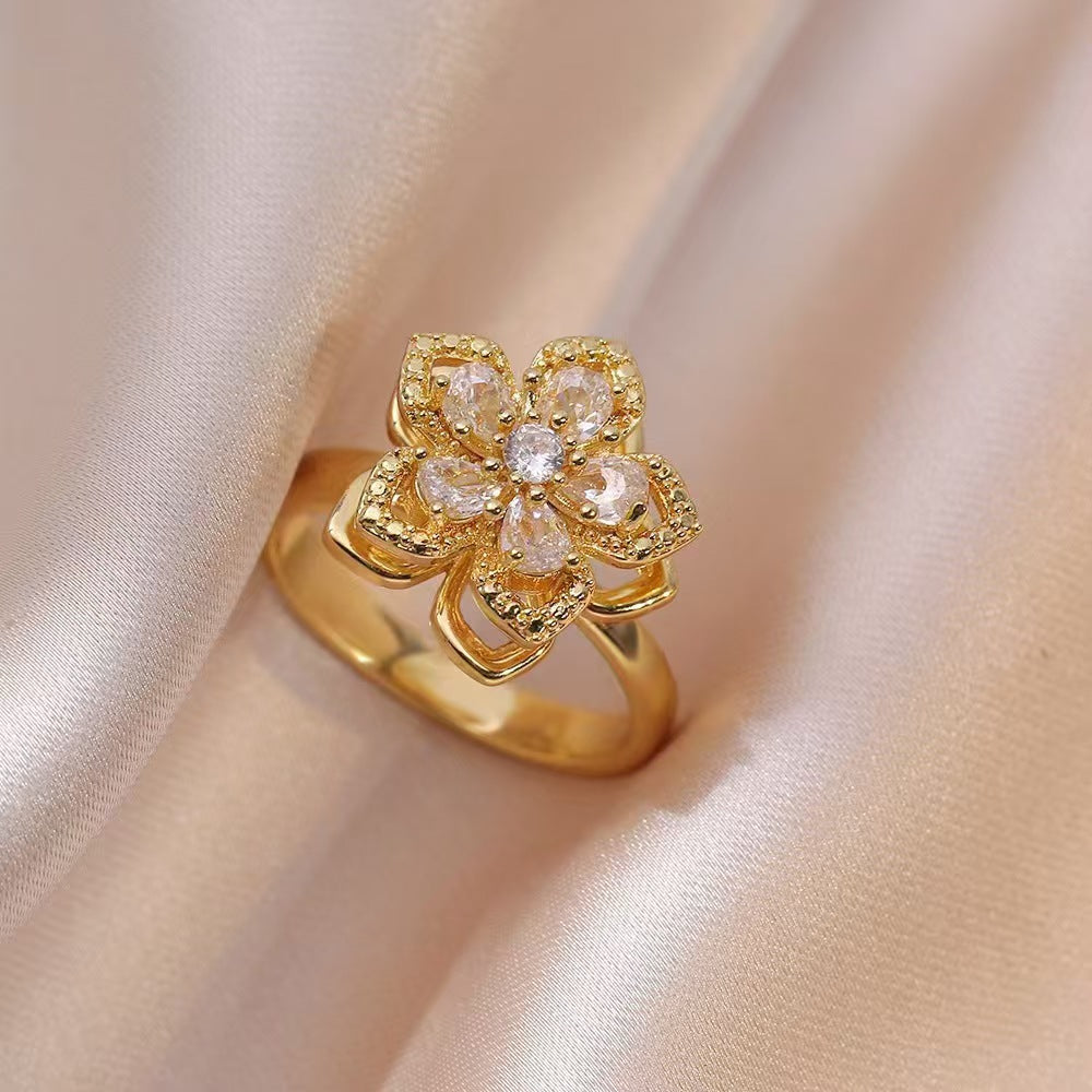 Nephthytis Flower Zircon Flower Niche Fashion New Ring