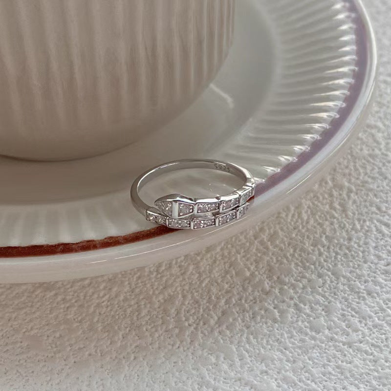 S925 Sterling Silver Sparkling Zircon Spirit Snake Ring For Women, Premium Open Ring, Simple & Versatile, Light Luxury Niche Design Finger Ring
