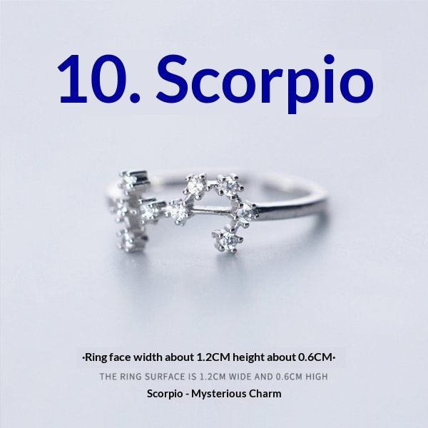 Zircon Silver-Plated Twelve Zodiac Signs Adjustable Open Ring
