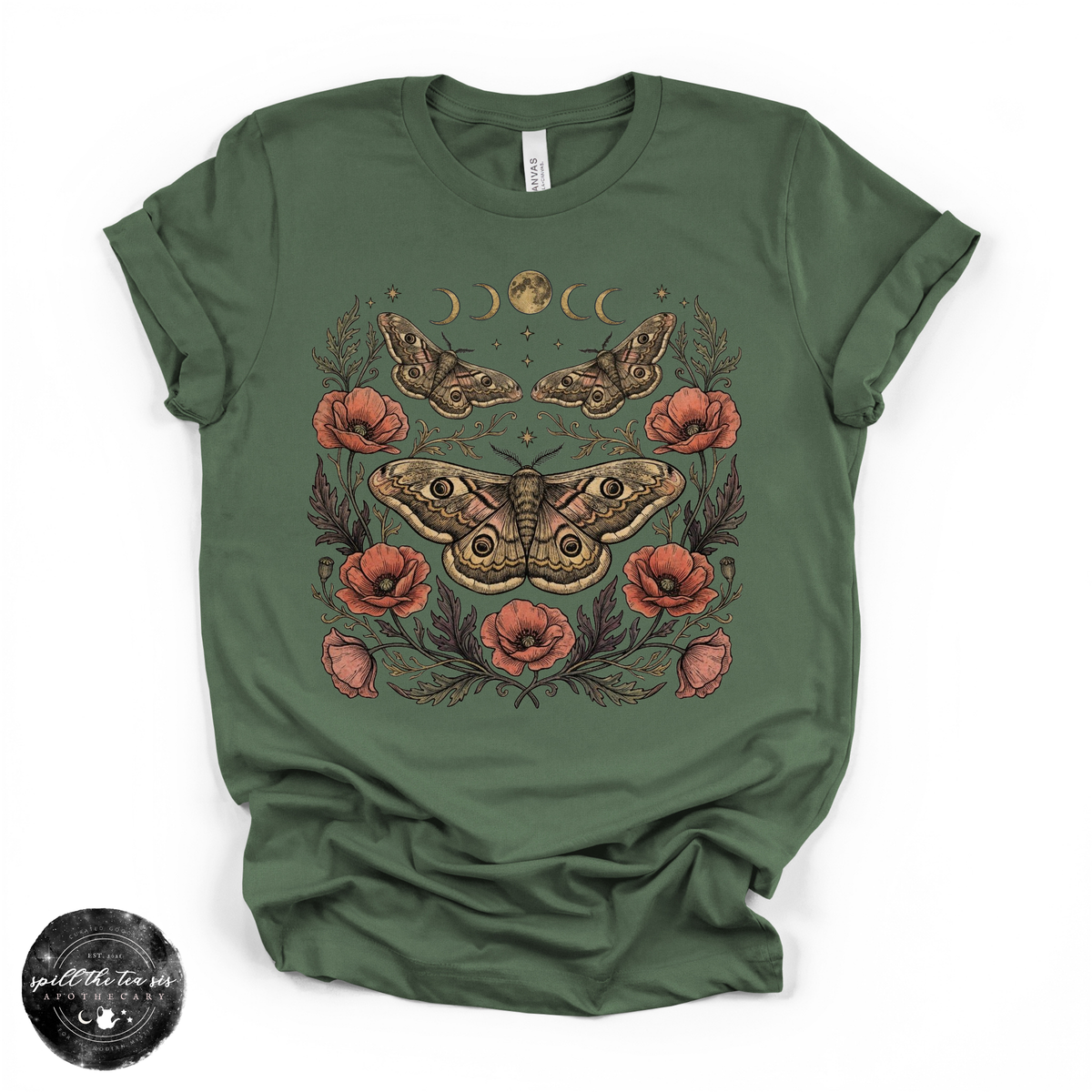 Poppy Moon Moth Tee | Celestial Floral Moth Graphic T-Shirt