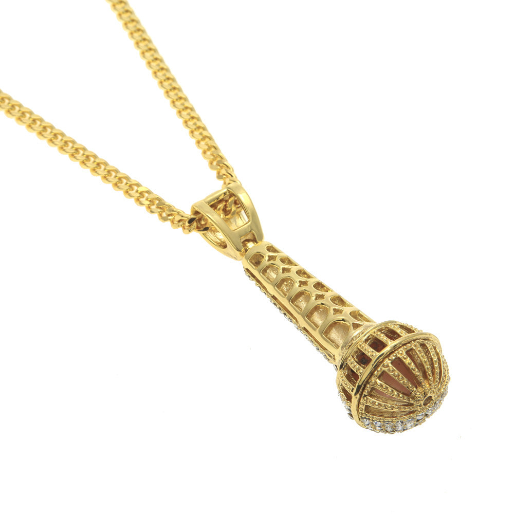 Hip-hop diamond-encrusted microphone necklaces.