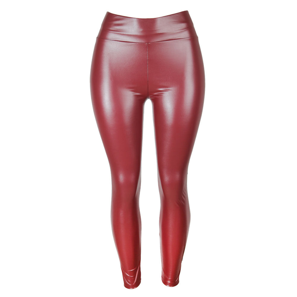 Womens High-Waisted Pencil Pants In Glossy PU Leather