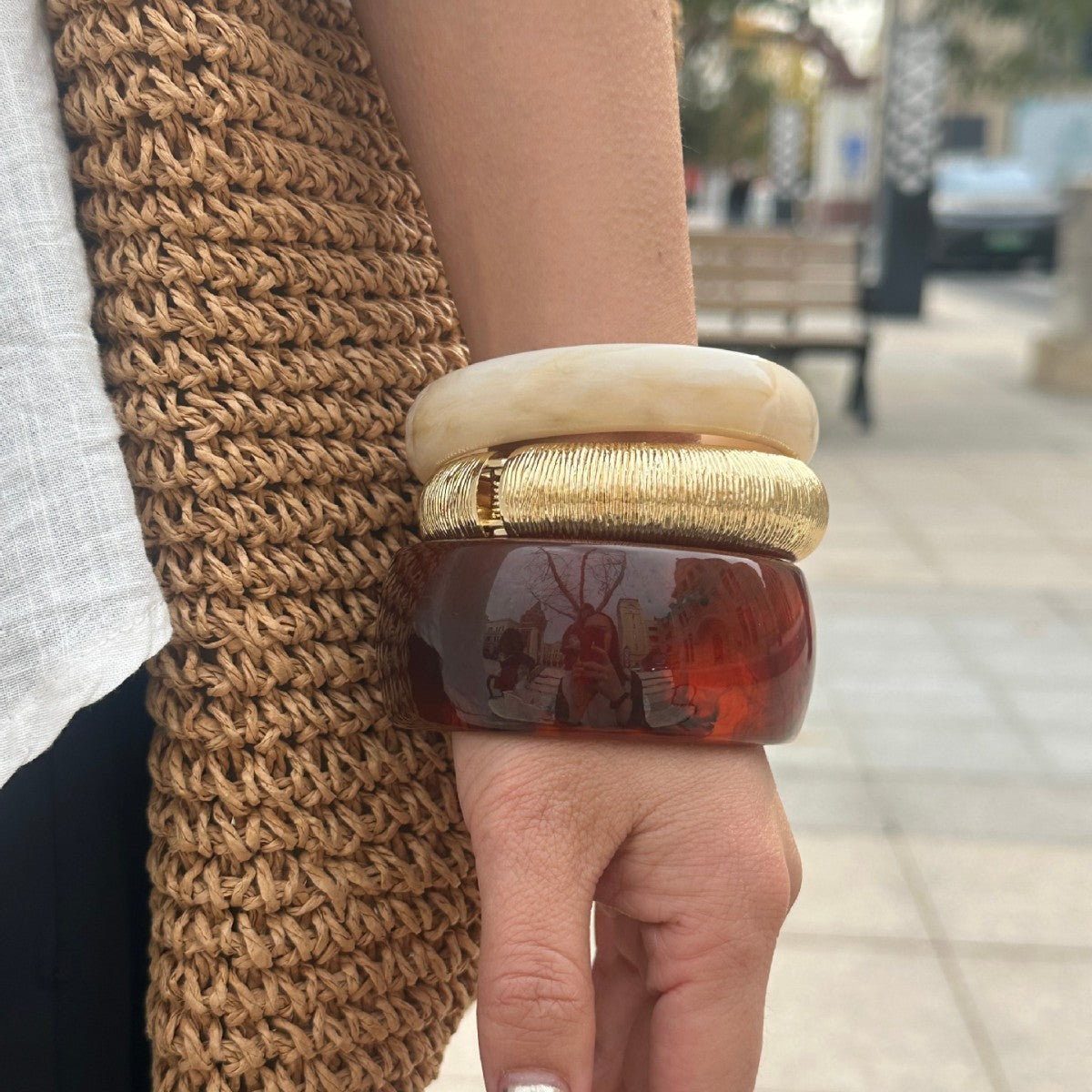 Amber Resin Bangle Stack Bracelet Set