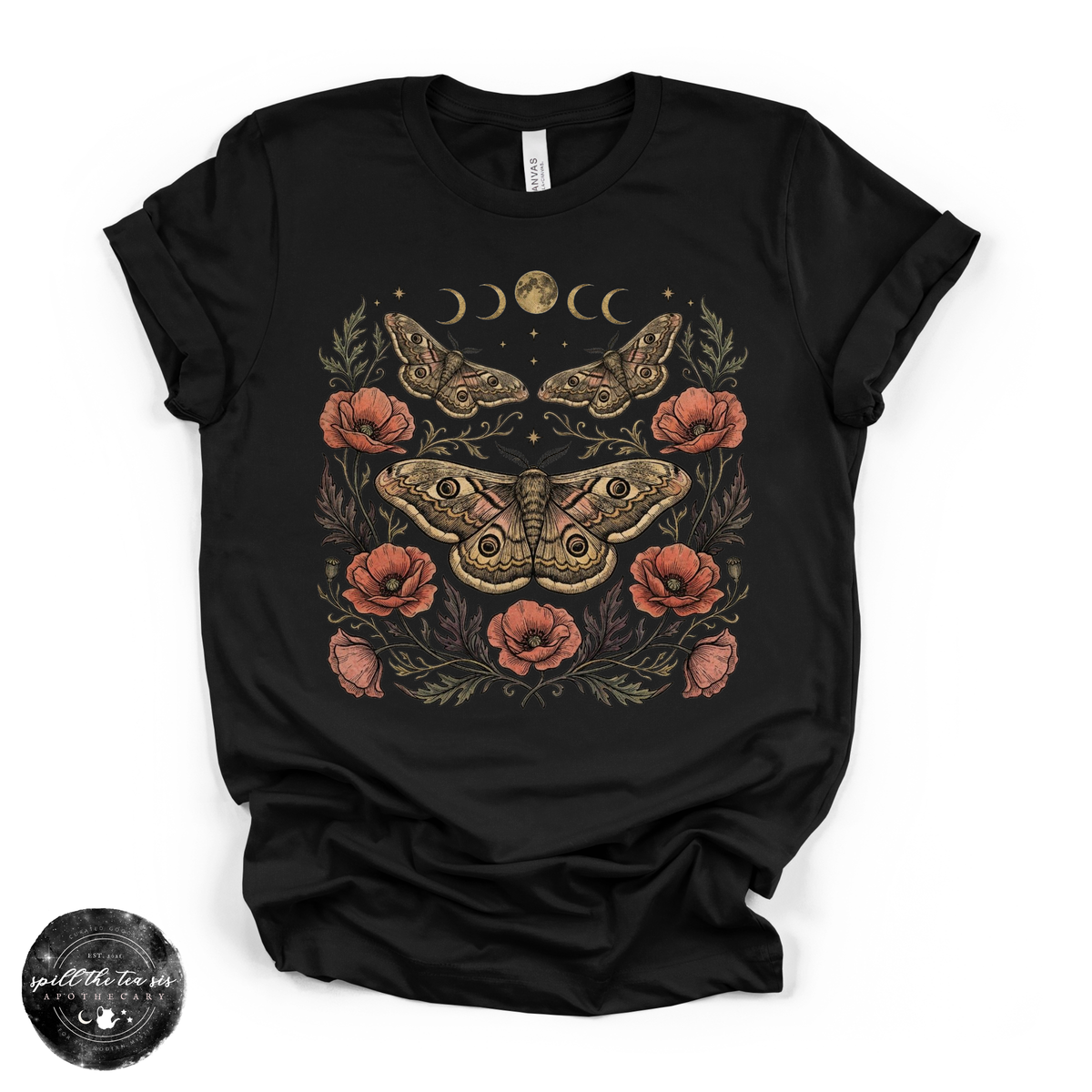 Poppy Moon Moth Tee | Celestial Floral Moth Graphic T-Shirt
