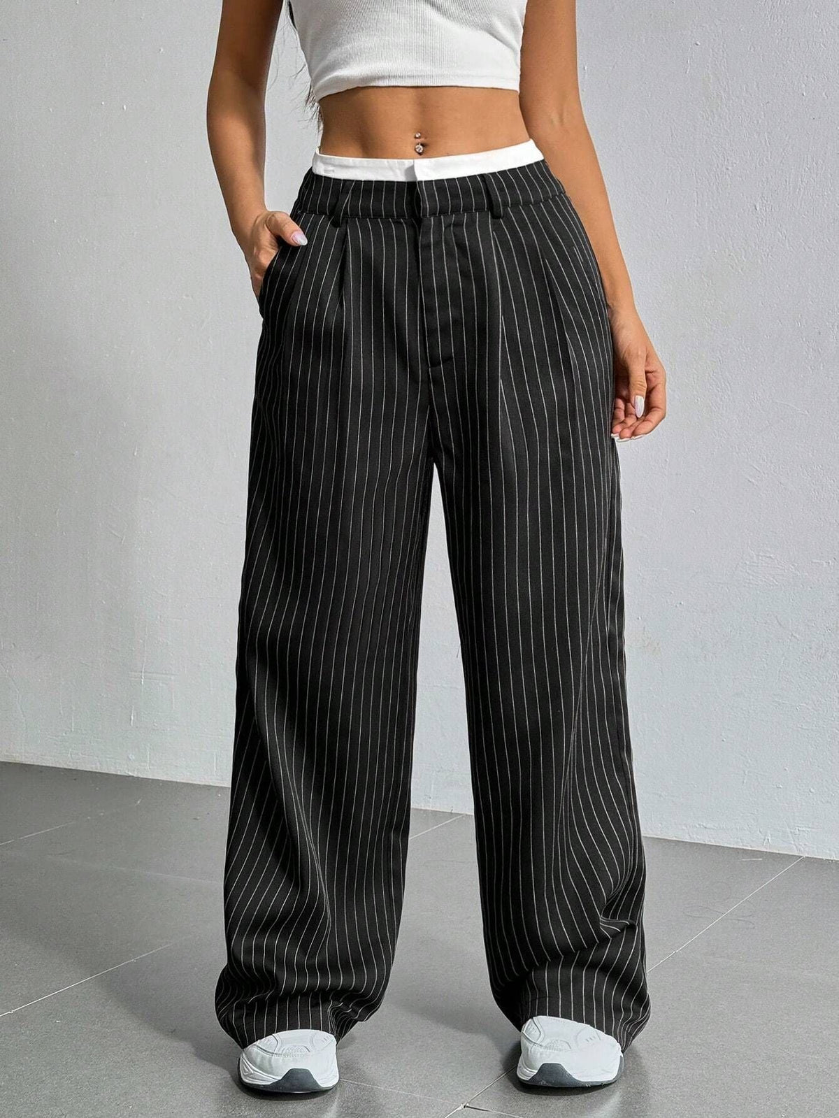 2025 European And American Export New High-Waist Draped Stripesd Suit Pants For Women Work Clothing Versatile Straight Fashion Casual Pants