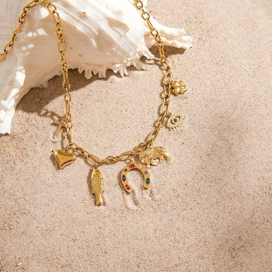 18K gold plated titanium steel DIY pendant necklace, a luxurious and sophisticated clavicle chain.
