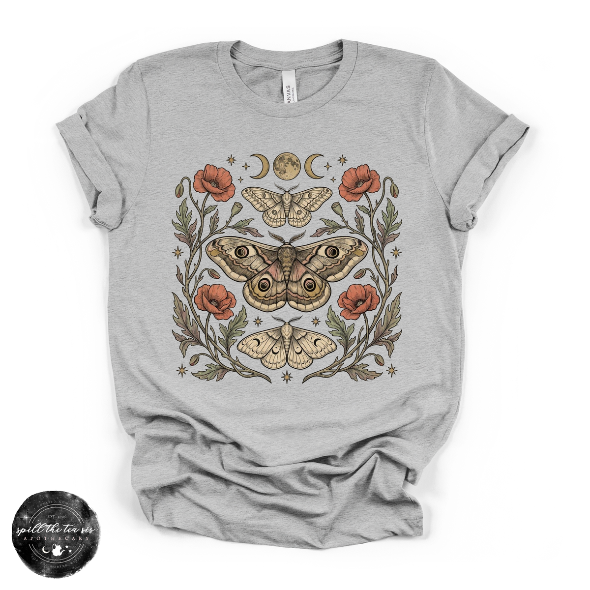 Midnight Garden Moth Tee | Celestial Botanical Moth Graphic T-Shirt