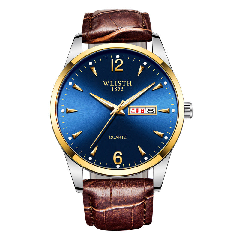 Luminous Waterproof Leather-Strap Quartz Watch For Men