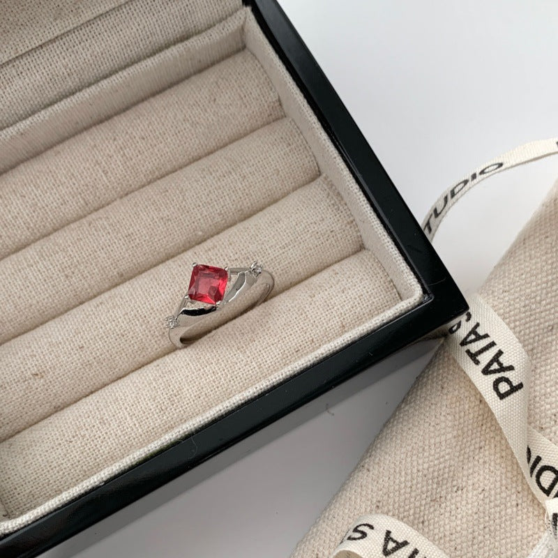 Minimalist Glossy Multicolor Gemstone Square Ring For Women, Luxury INS Style, High-End Open Adjustable Band