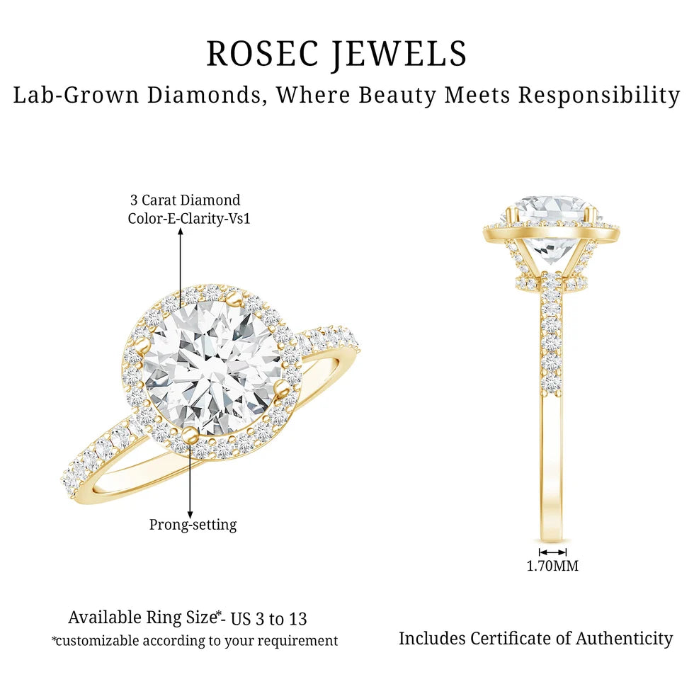 3 Carat IGI Certified Lab Grown Diamond Engagement Ring
