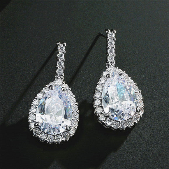 RAKOL Long Water Drop Dangle Earrings, Copper Set Zircon Elegant Women Ear Jewelry For Wedding Banquet Party Occasions