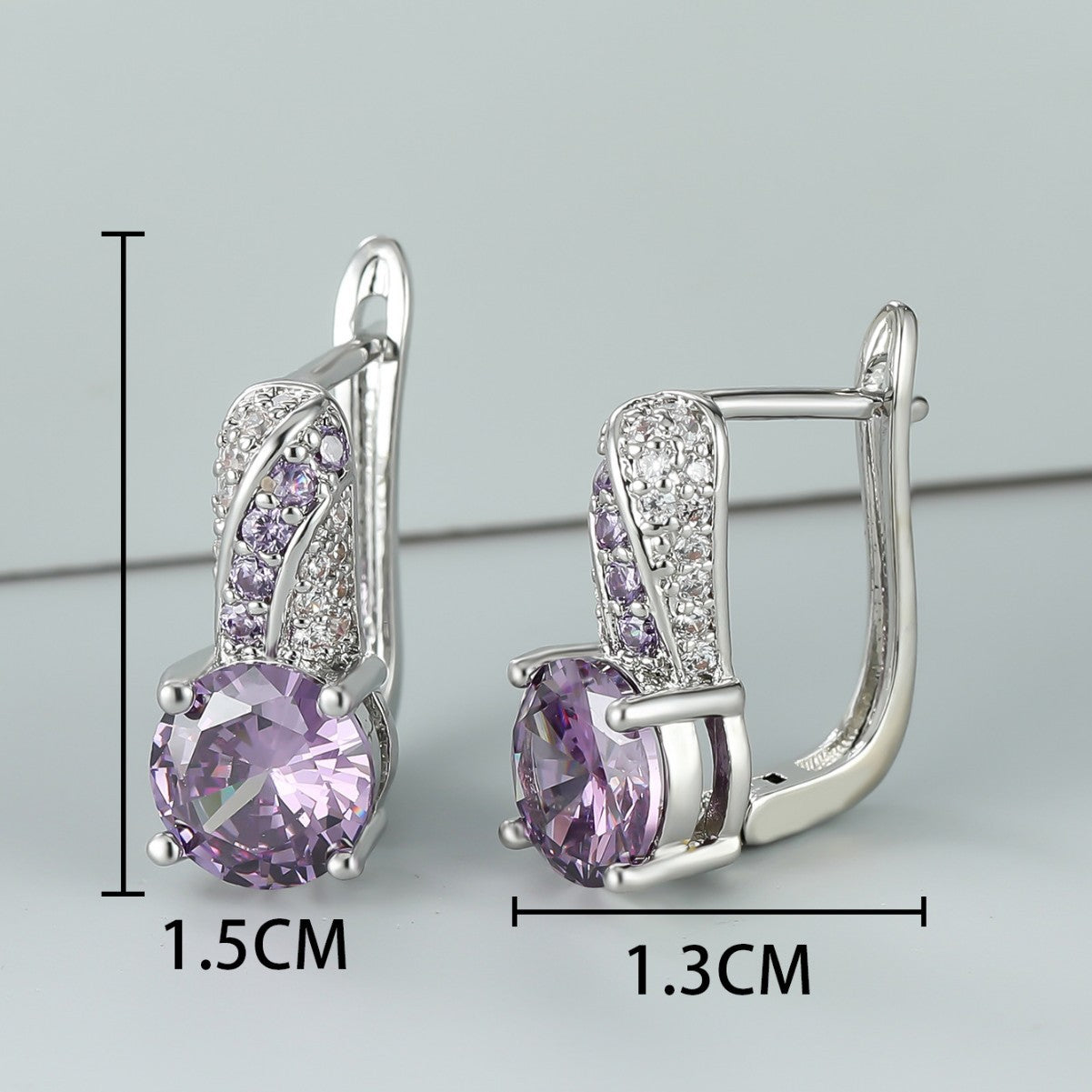 AutumnWinter Accessories White K-Gold Inlaid Round Amethyst Ear Clips