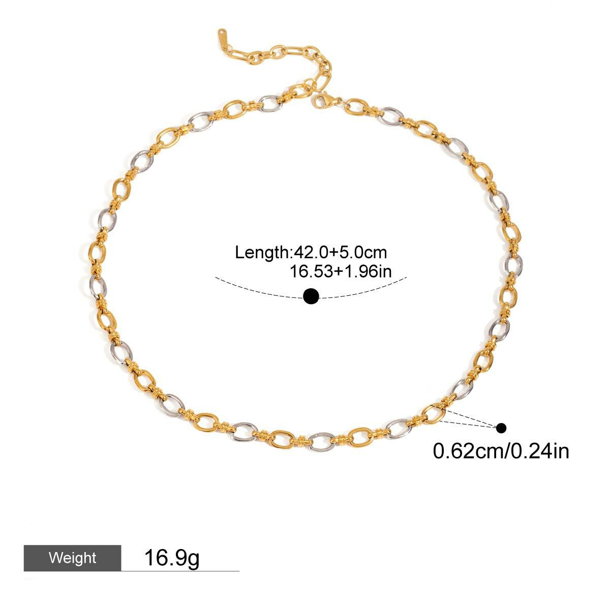 18K gold chain with gold and silver color matching design simple and elegant necklace