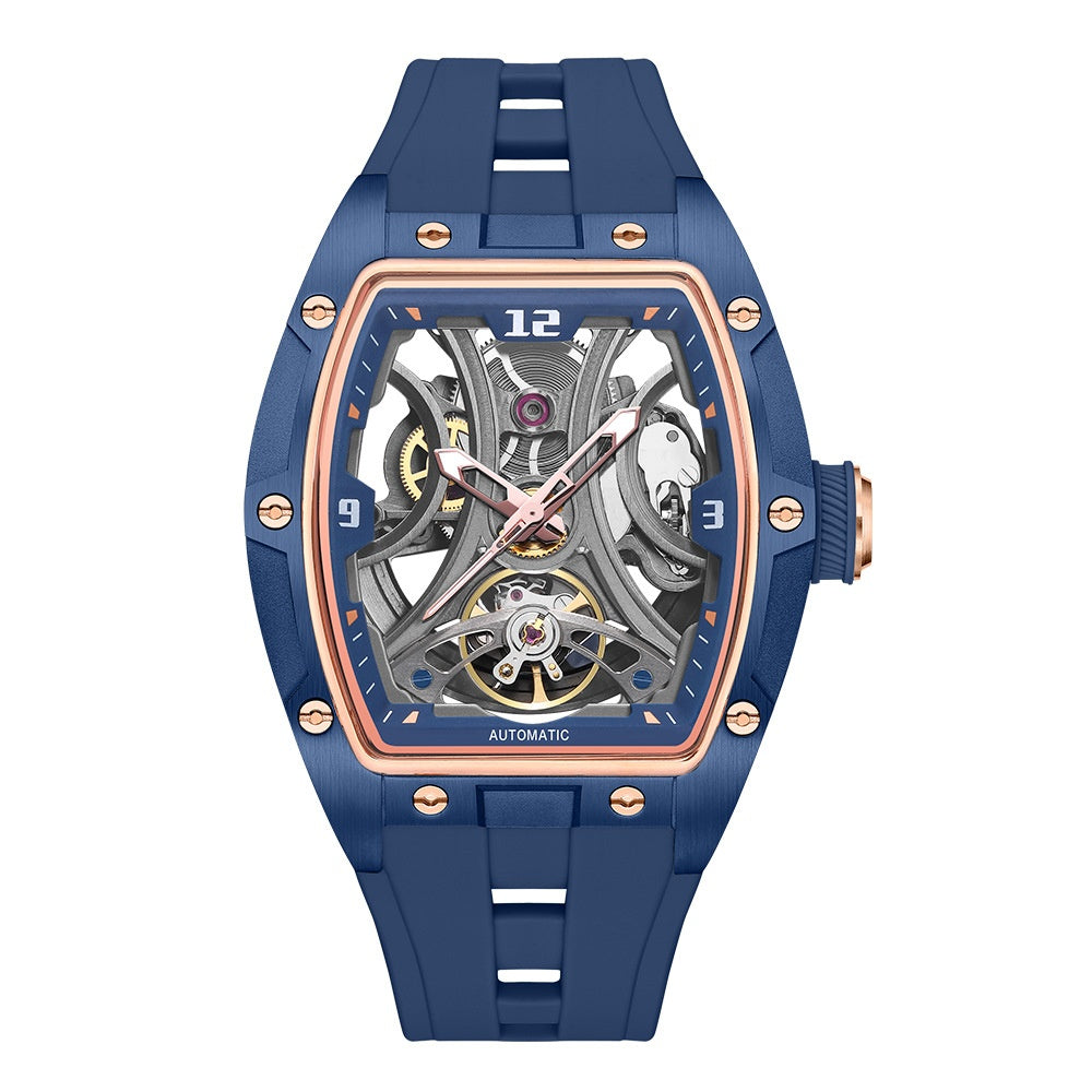 Barrel-shaped Watch With A Steel Case Full Skeleton Automatic Movement