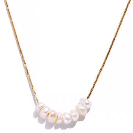 Natural Pearl Beads Chic Exquisite Necklace Thin Chain Stainless Steel Minimalist Charm Collar Jewelry Women